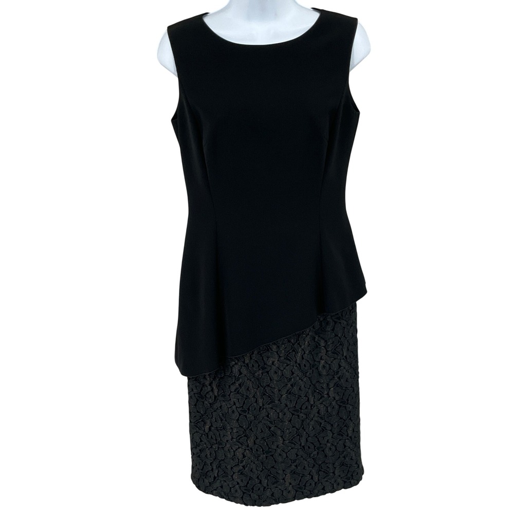 Lafayette 148 Dress Womens 2 Black Asymmetrical Peplum Lace Luxury Wedding Guest